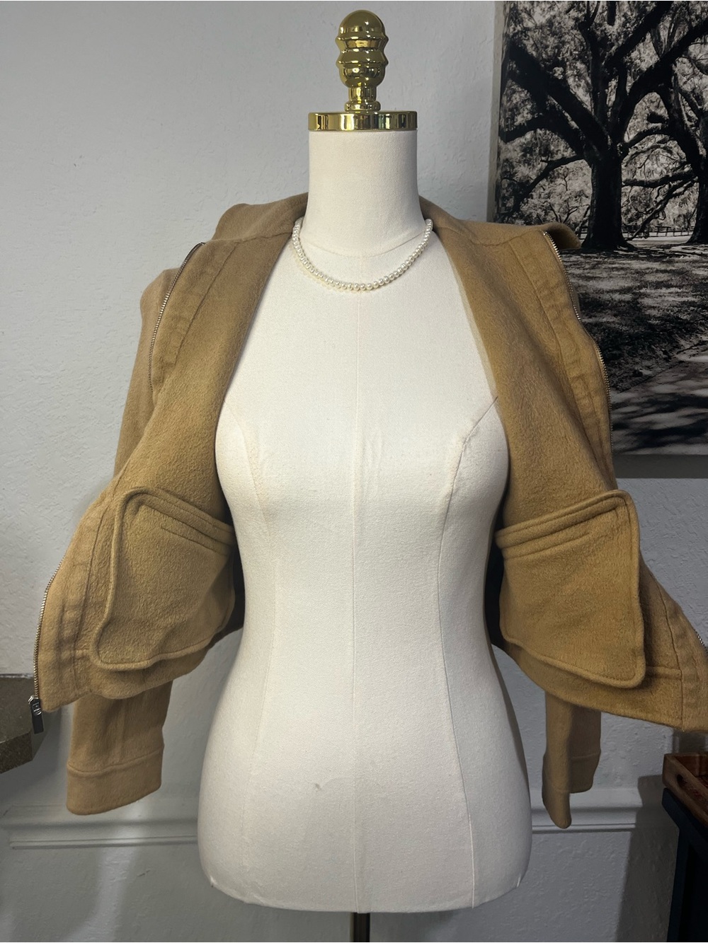 Theory Classic Bomber Jacket in Double-Face Wool-Cashmere Camel Petite - Picture 5 of 10